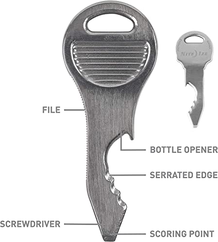 Nite Ize KCT1010-1088 DoohicKey QuicKey Stainless-Steel 5-in-1 Keychain Multi Tool with Key Hole Attachment, Stainless Steel