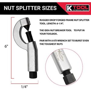 K Tool International 70715 Universal Automotive Nut Splitter Tool for Garages, Repair Shops, and DIY, Splits Nut Sizes 1/8"-15/16", 360 Degree Rotating Cutter, Heat Treated Drop Forged Frame, Silver