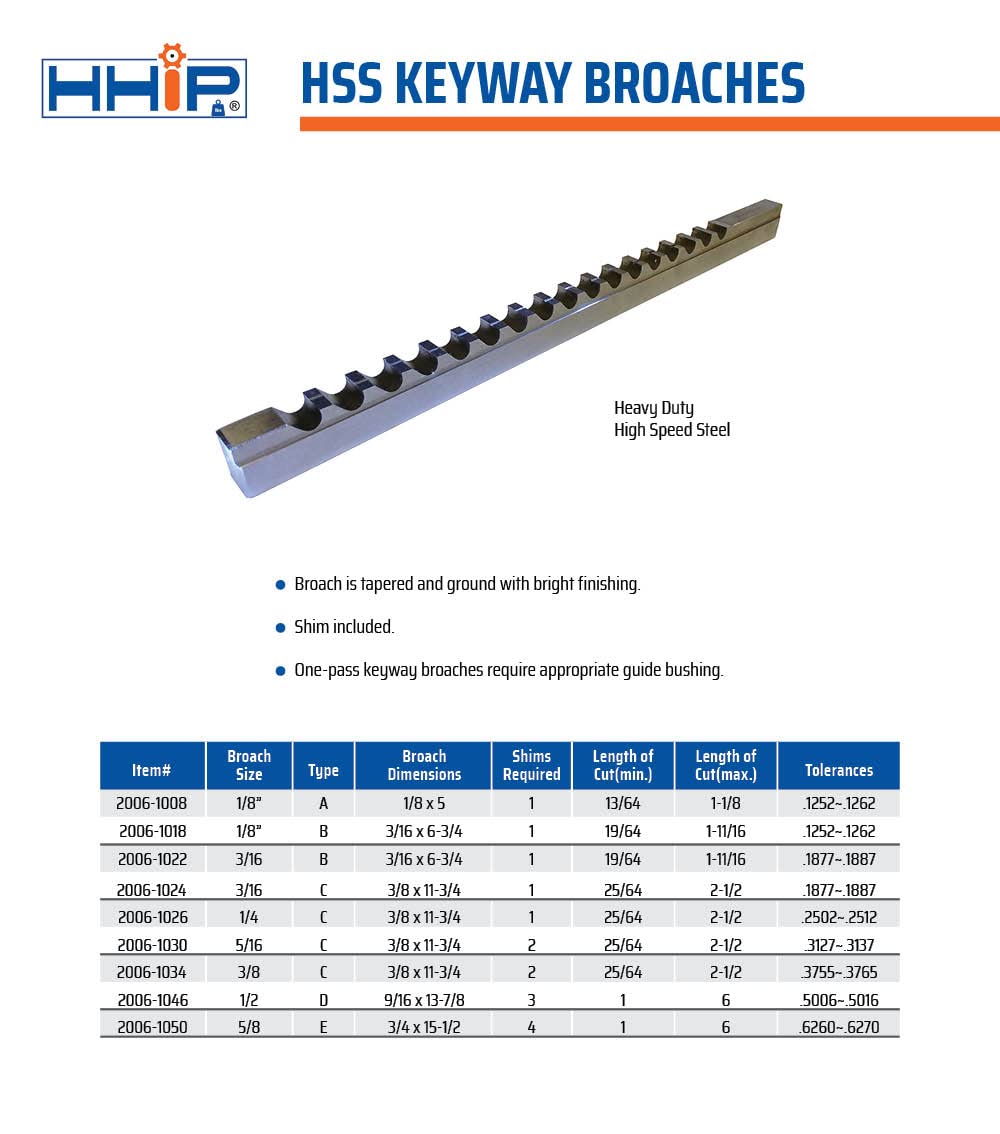 HHIP 2006-1008 1/8 Inch A HSS Keyway Broach with 1 Shim