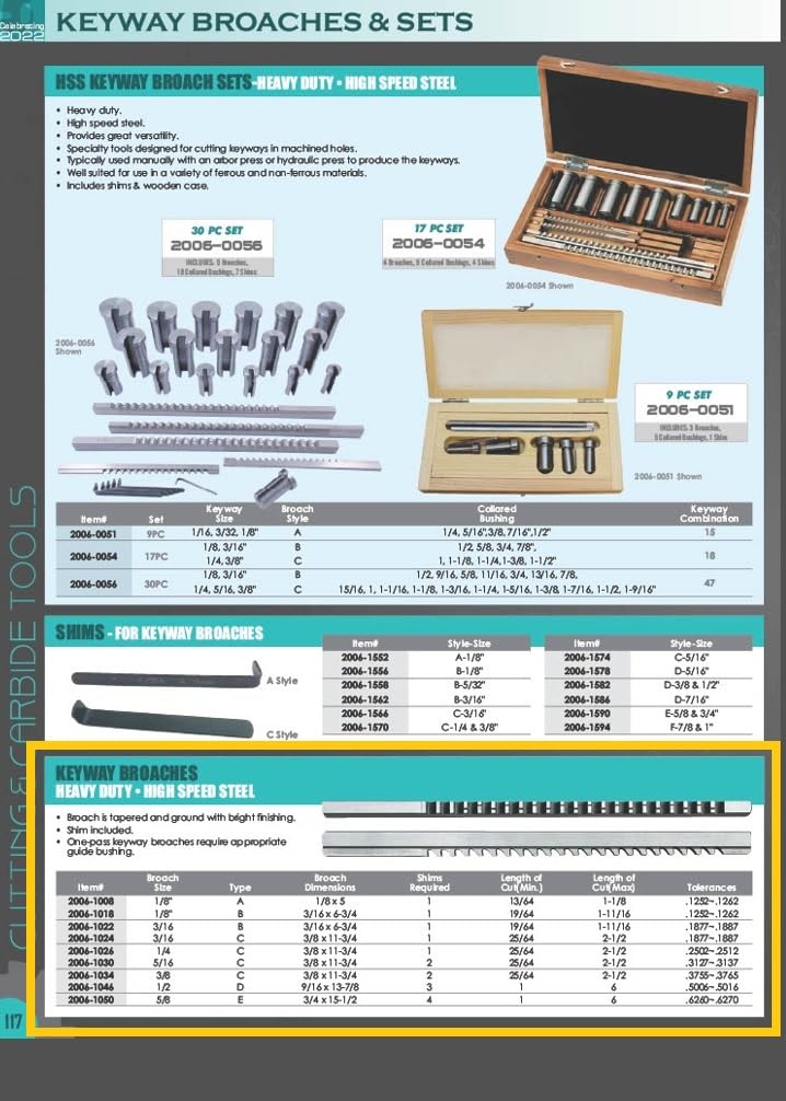 HHIP 2006-1008 1/8 Inch A HSS Keyway Broach with 1 Shim