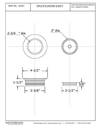 Westbrass D2091-54 Universal Replacement Disposal Drain Flange and Stopper Trim Set, Black