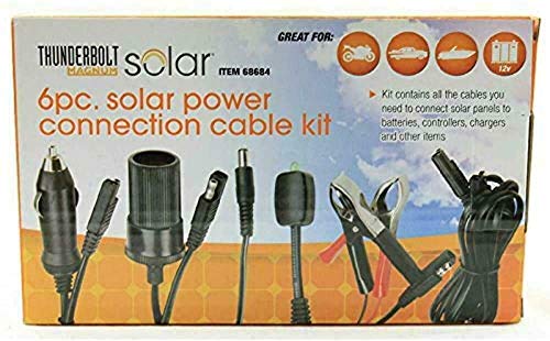 Thunderbolt Magnum 6 Piece Solar Panel Power Connection Cable Kit Including Battery Clamps, LED Charge Indicator, 12 Volt Adapters, Chargers & Connectors