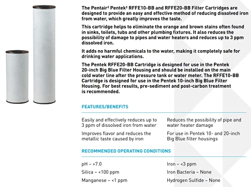 Pentair Pentek RFFE10-BB Big Blue Water Filter, 10-Inch, Whole House Radial Flow Iron Reduction Replacement Cartridge, 10" x 4.5"