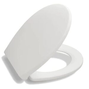 round toilet seat br620-00 white, soft close, stain-resistant and easy to clean, fits all toilet brands; premium series by bath royale