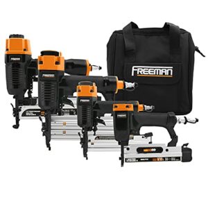 freeman p4fncb pneumatic finishing nailer and stapler kit with bag and fasteners (4-piece), black with orange