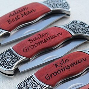 Personalized Rosewood Handle Pocket Folding Knife - Wedding Groomsman Gift - Custom Monogrammed and Engraved for Free