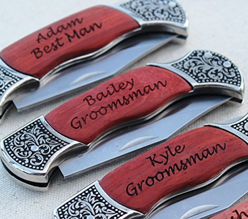 Personalized Rosewood Handle Pocket Folding Knife - Wedding Groomsman Gift - Custom Monogrammed and Engraved for Free