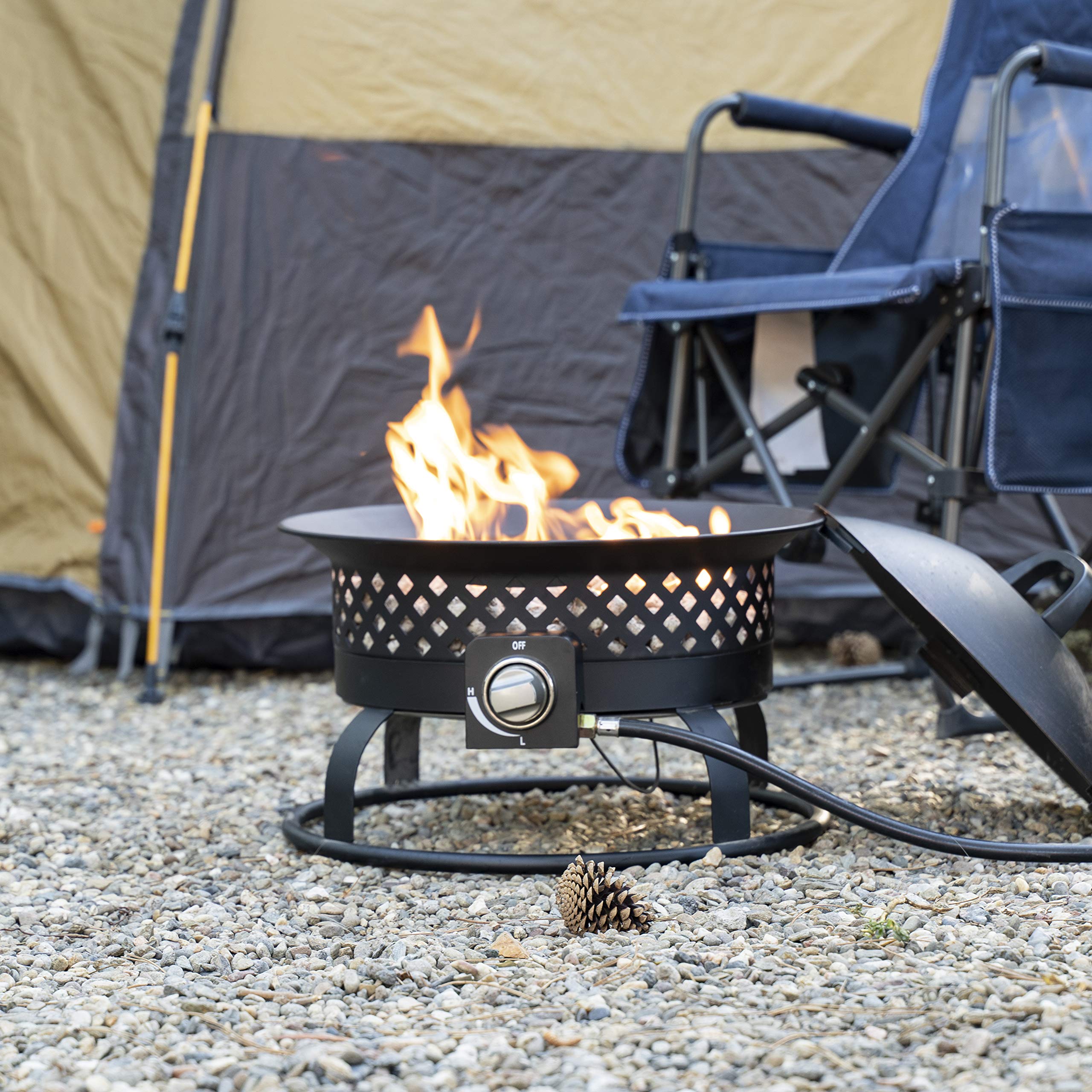 Bond Manufacturing 67836 54,000 BTU Aurora Camping, Backyard, Tailgating, Hunting and Patio. Locking Lid & Carry Handle Portable Steel Propane Gas Fire Pit Outdoor Firebowl, 18.5", Bronze