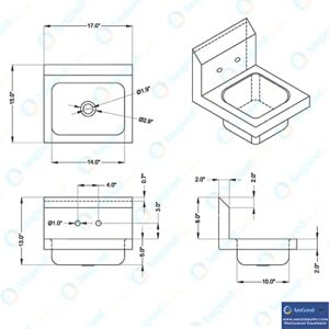 AmGood Stainless Steel Wall Mount Hand Sink | NSF | Commercial Hand Washing Basin For Restaurant, Kitchen and Home (17" x 15")