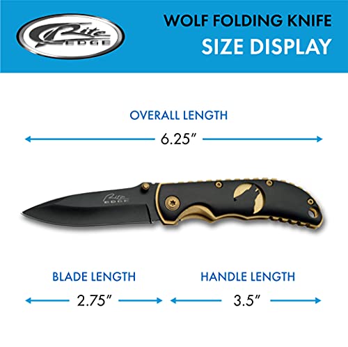 Rite Edge 211193-WF Wolf Folding Knife, Black/Gold