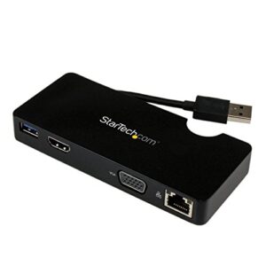 startech.com usb 3.0 to hdmi or vga adapter dock - usb 3.0 mini docking station w/ usb, gbe ports - portable universal laptop travel hub (usb3smdockhv) , black