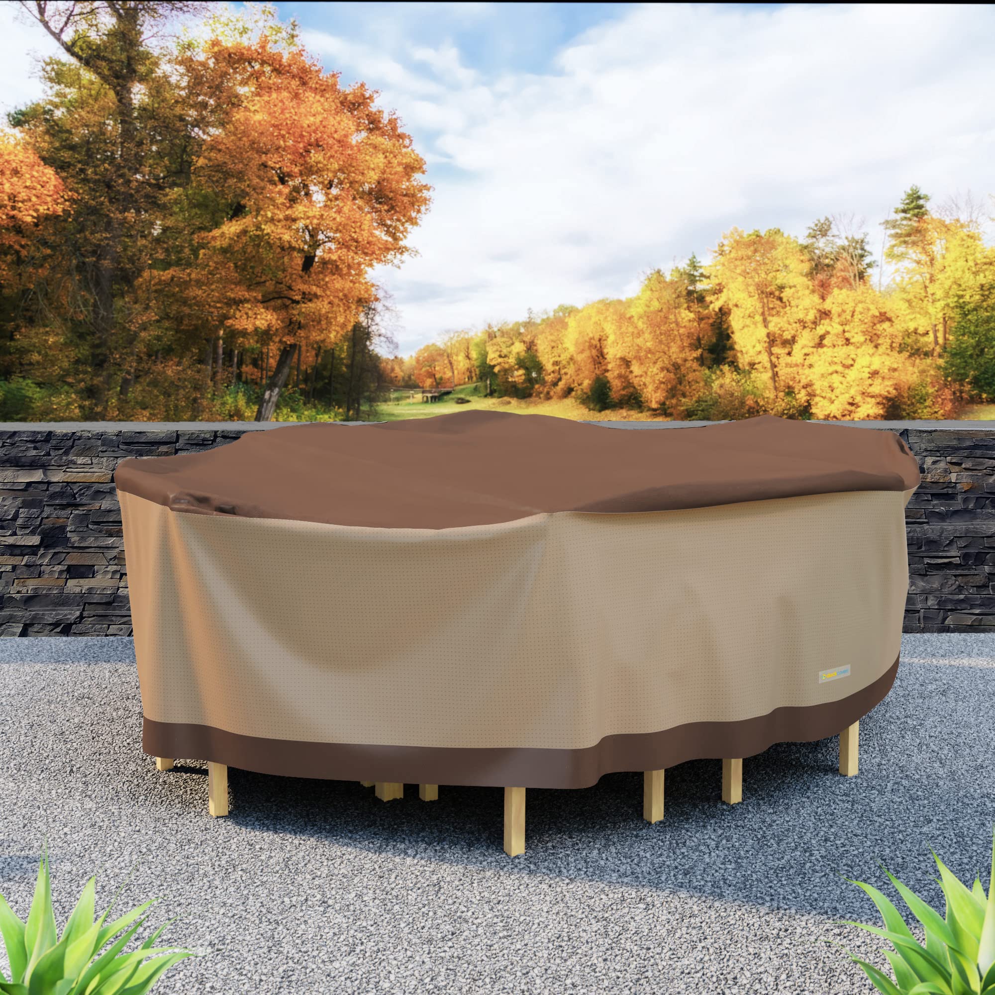 Duck Covers Ultimate Waterproof Rectangular/Oval Patio Table with Chairs Cover, 107 Inch