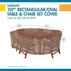 Duck Covers Ultimate Waterproof Rectangular/Oval Patio Table with Chairs Cover, 107 Inch
