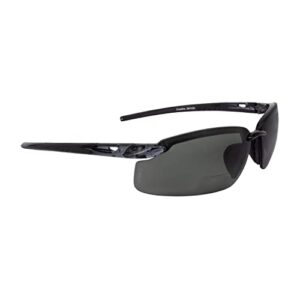 crossfire eyewear 2941420 2.0 diopter es5 safety glasses with black frame and smoke polarized lens