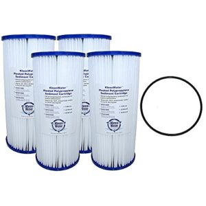 kleenwater kw4510br replacement water filter cartridge, made in usa pleated dirt rust sediment filter, 50 micron, set of 4 with one o-ring for wide body housings