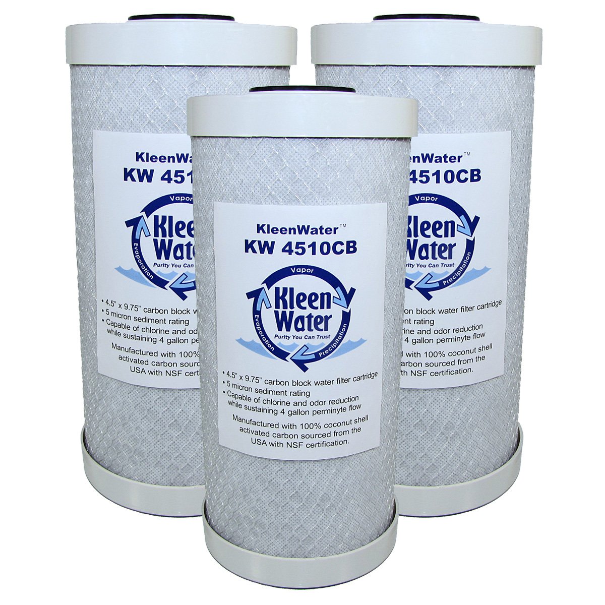 KleenWater KW4510CB Carbon Block Water Filter Cartridges, Set of 3, Replacement O-Ring (1), Compatible with 32-425-125-975, RFC-BB, WHEF-WHHPCBB, CBC-BB and EP-BB