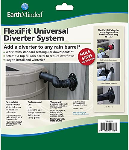 EarthMinded FlexiFit Universal Diverter System - Works with Standard Rectangular Downspouts - Easily Connects Your Existing Rain Barrel to a Downspout Diverter System