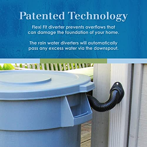 EarthMinded FlexiFit Universal Diverter System - Works with Standard Rectangular Downspouts - Easily Connects Your Existing Rain Barrel to a Downspout Diverter System