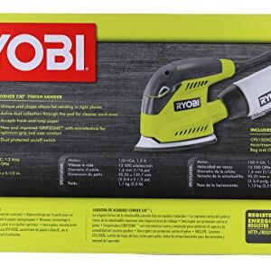 Ryobi CFS1503GK Compact Corner Cat 12,500 OPM 1.2 Amp Corded Orbital Finishing Sander w/ 10 Pads and Carrying Case