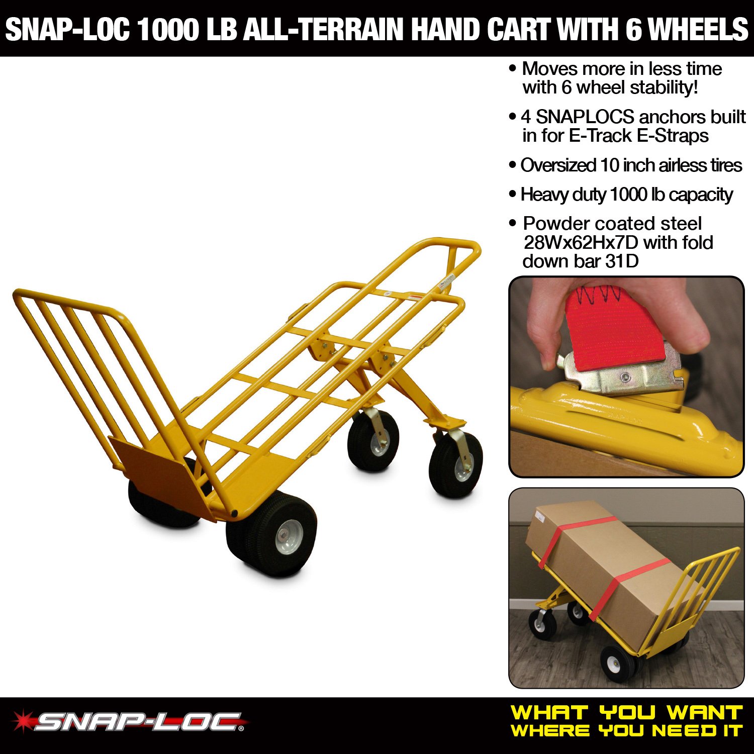 All-Terrain Hand CART 6 Wheel with 1000 lb Capacity and 10 inch Airless Wheels