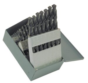 cle-line c21118 style 1899 high speed steel general purpose jobber length drill set, steam oxide finish, 1/16" - 1/2" size, 29 pieces