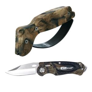 accusharp sport folding knife & knife sharpener combo pack - made of anodized aluminum & stainless steel - for outdoor, hunting, fishing, hiking & camping - camouflage