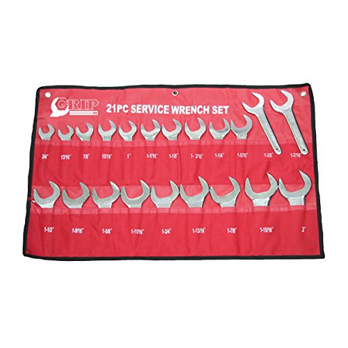 Grip 21 pc Jumbo Service Wrench Set SAE - Sizes Range from 3/4" to 2" - Chrome Plated Steel - Heavy Duty Roll-Up Storage Pouch