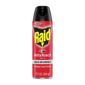 raid ant & roach killer spray for listed bugs, keeps killing for weeks, fresh scent, 17.5 oz