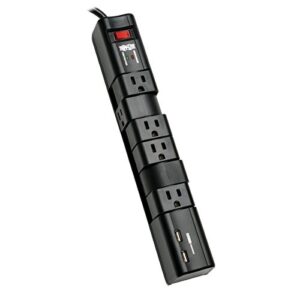 tripp lite 6 rotatable outlet surge protector power strip, 8ft cord, two usb, black, $50,000 insurance (tlp608rusbb)