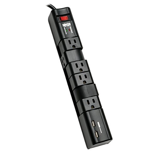 Tripp Lite 6 Rotatable Outlet Surge Protector Power Strip, 8ft Cord, Two USB, Black, $50,000 INSURANCE (TLP608RUSBB)