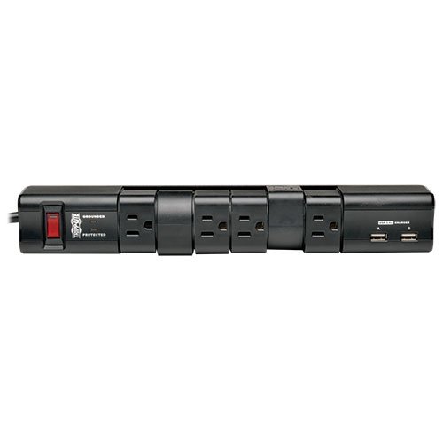 Tripp Lite 6 Rotatable Outlet Surge Protector Power Strip, 8ft Cord, Two USB, Black, $50,000 INSURANCE (TLP608RUSBB)