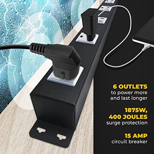 6 Outlets 3 Feet Power Cord 2 Feet Body Opentron OT2063 Heavy Duty Metal Surge Protector Power Strip with Mounting Parts - Free End Caps for Shipping Protection Only Black