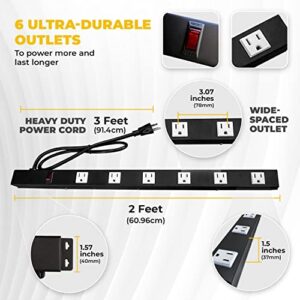 6 Outlets 3 Feet Power Cord 2 Feet Body Opentron OT2063 Heavy Duty Metal Surge Protector Power Strip with Mounting Parts - Free End Caps for Shipping Protection Only Black