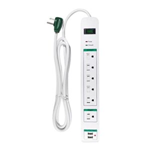 gogreen power gg-16326usb 6 outlet surge protector with 2 usb ports, white, 6 ft cord