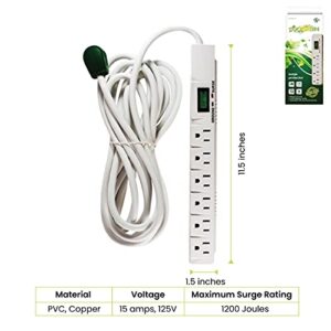 GoGreen Power (GG-16315-15) 6 Outlet Surge Protector, 1200 Joules, White, 15 Ft Cord