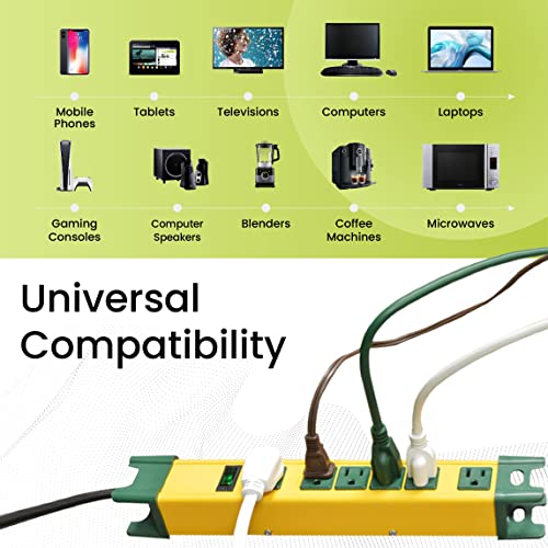 GoGreen Power GG-26114 - 6 Outlet Metal Surge Protector, Yellow/Green