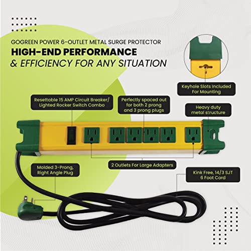 GoGreen Power GG-26114 - 6 Outlet Metal Surge Protector, Yellow/Green