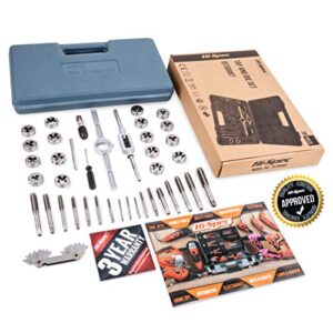 Hi-Spec 39 Piece SAE & Metric Tap & Die Set. Complete M3 to M12 / #4 to 1/2in Fine & Coarse Tools to Cut, Chase and Thread with Screw Pitch Gauge in a Tray Case