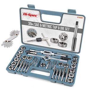 hi-spec 39 piece sae & metric tap & die set. complete m3 to m12 / #4 to 1/2in fine & coarse tools to cut, chase and thread with screw pitch gauge in a tray case