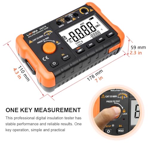 LEAGY VAD78 Digital Insulation Resistance Tester - Accurate Megohm Meter for DC/AC Voltage Testing (20-1500V, 20-750V) and Resistance Measurement (0-5000 Megohms)