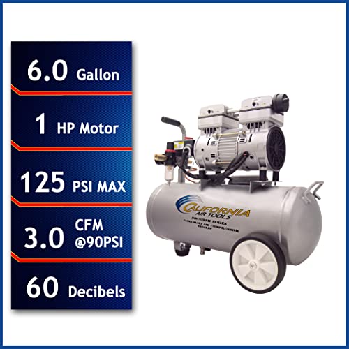 California Air Tools 6010LFC 1.0 HP Ultra Quiet and Oil-Free Industrial Air Compressor, 6.0-Gallon