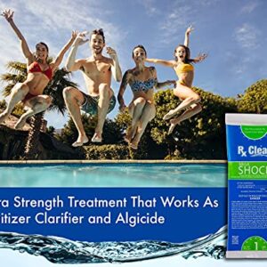 Rx Clear Mega Shock | 73% Calcium Hypochlorite | Kills Algae in Swimming Pools | Works As Pool Sanitizer Clarifier and Algicide | One Pound Bags | 24 Pack