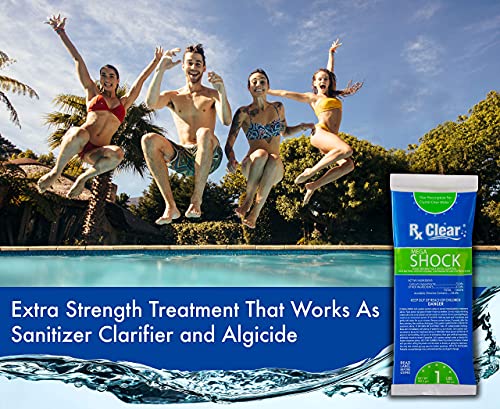 Rx Clear Mega Shock | 73% Calcium Hypochlorite | Kills Algae in Swimming Pools | Works As Pool Sanitizer Clarifier and Algicide | One Pound Bags | 24 Pack