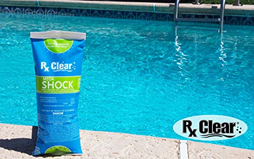 Rx Clear Mega Shock | 73% Calcium Hypochlorite | Kills Algae in Swimming Pools | Works As Pool Sanitizer Clarifier and Algicide | One Pound Bags | 24 Pack