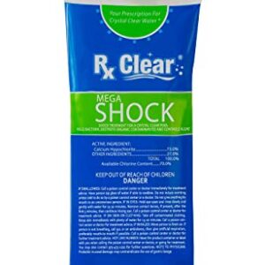 Rx Clear Mega Shock | 73% Calcium Hypochlorite | Kills Algae in Swimming Pools | Works As Pool Sanitizer Clarifier and Algicide | One Pound Bags | 24 Pack