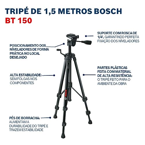 Bosch Professional Tripod for Lasers and Levels BT 150 (Height: 55-157 cm, Thread: 1/4")