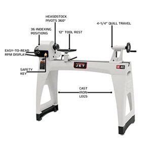 JET JWL-1440VSK, 14" x 40" Wood Lathe with Legs, Variable Speed, 1Ph 115/230V (719400K)