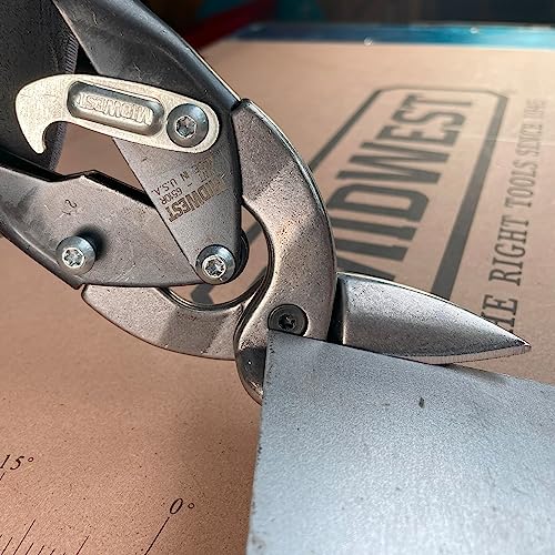 Midwest Tool & Cutlery Aviation Snip - Right Cut Offset Tin Cutting Shears with Forged Blade & KUSH'N-POWER Comfort Grips - MWT-6510R, Offset Cut