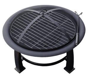 hiland f ft-235 wood burning fire pit w/cooking grate and domed mesh, 30", black