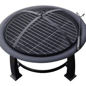 Hiland F FT-235 Wood Burning Fire Pit w/Cooking Grate and Domed Mesh, 30", Black